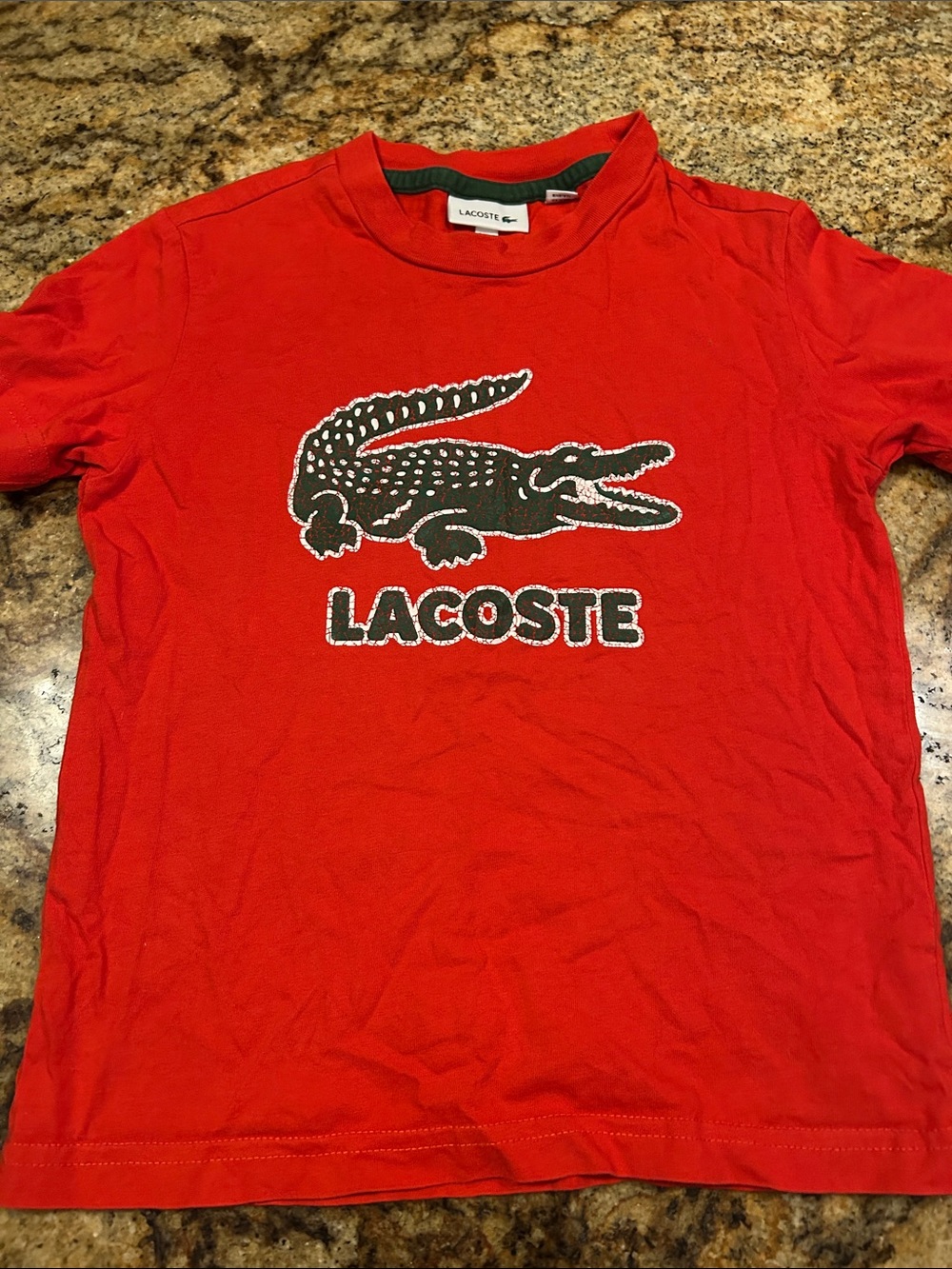 Lacoste Red Tee with Green & White Crocodile Logo